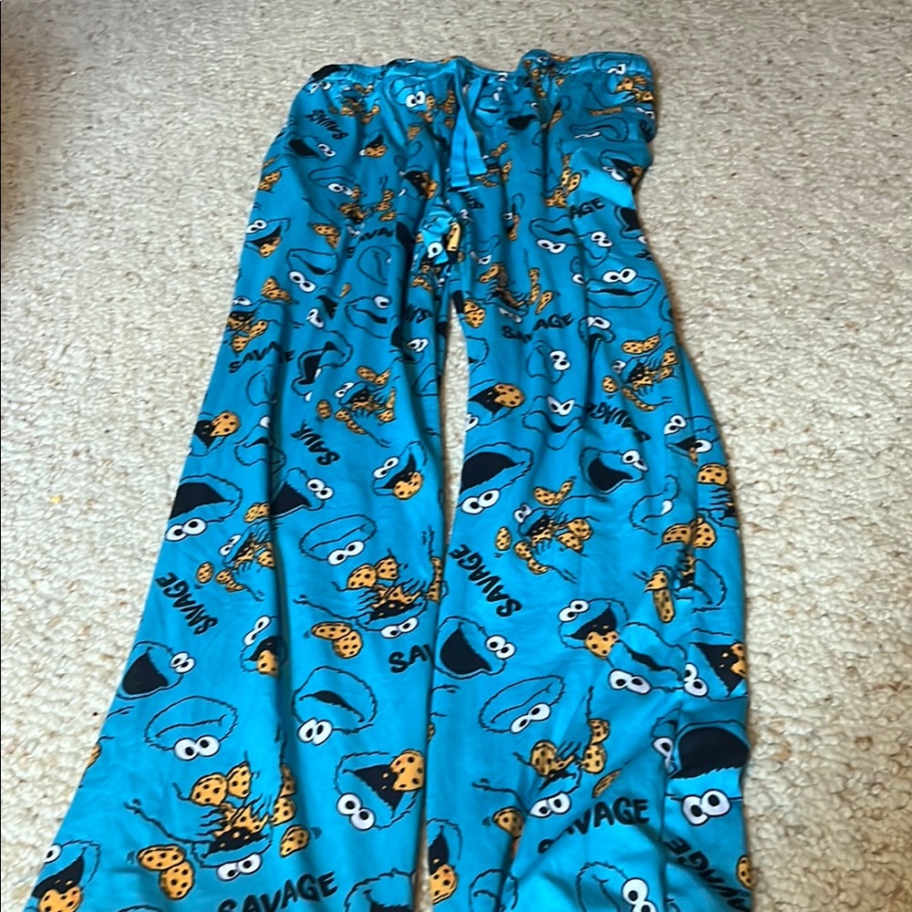 Sesame Street Blue Pajama Bottoms with Playful Monster Design